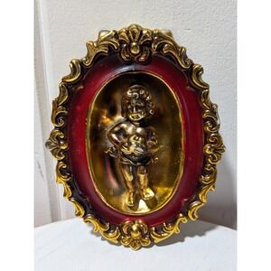Vintage Gold-Tone Cherub/Putto Wall Plaque — Baroque Style, Made in Japan
